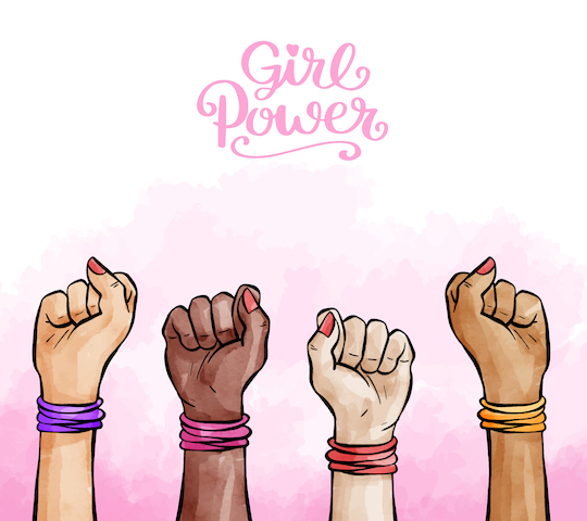 fists in the air for girl power.