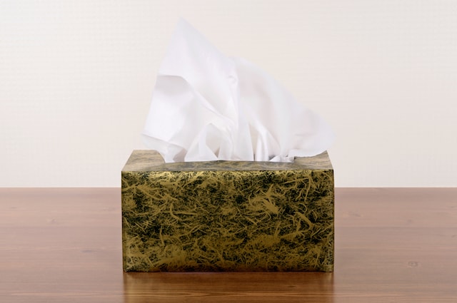a box of tissues on a table. 